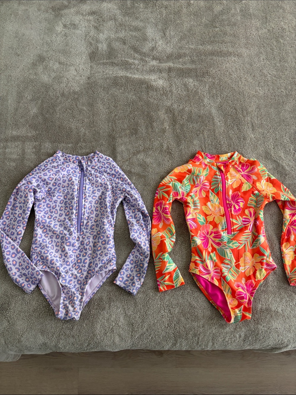 Kids Long-Sleeve Floral Rash Guard Swimsuit - Orange & Purple